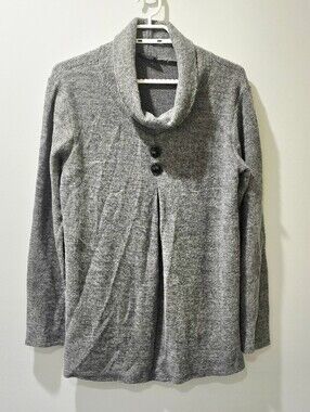 Luca Vanucci Women's Gray Cowl Neck Button-Front Sweater Tunic Size L